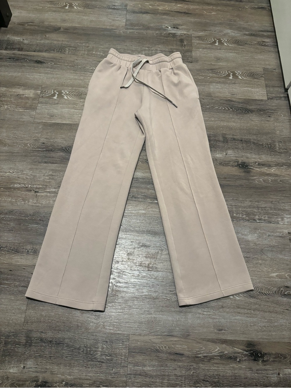 Varley Wide-Leg Drawstring Pants in Light Taupe slightly distressed